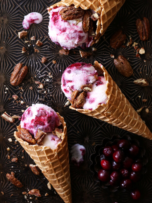 Brown Butter-Cranberry Ice Cream with Candied Pecans