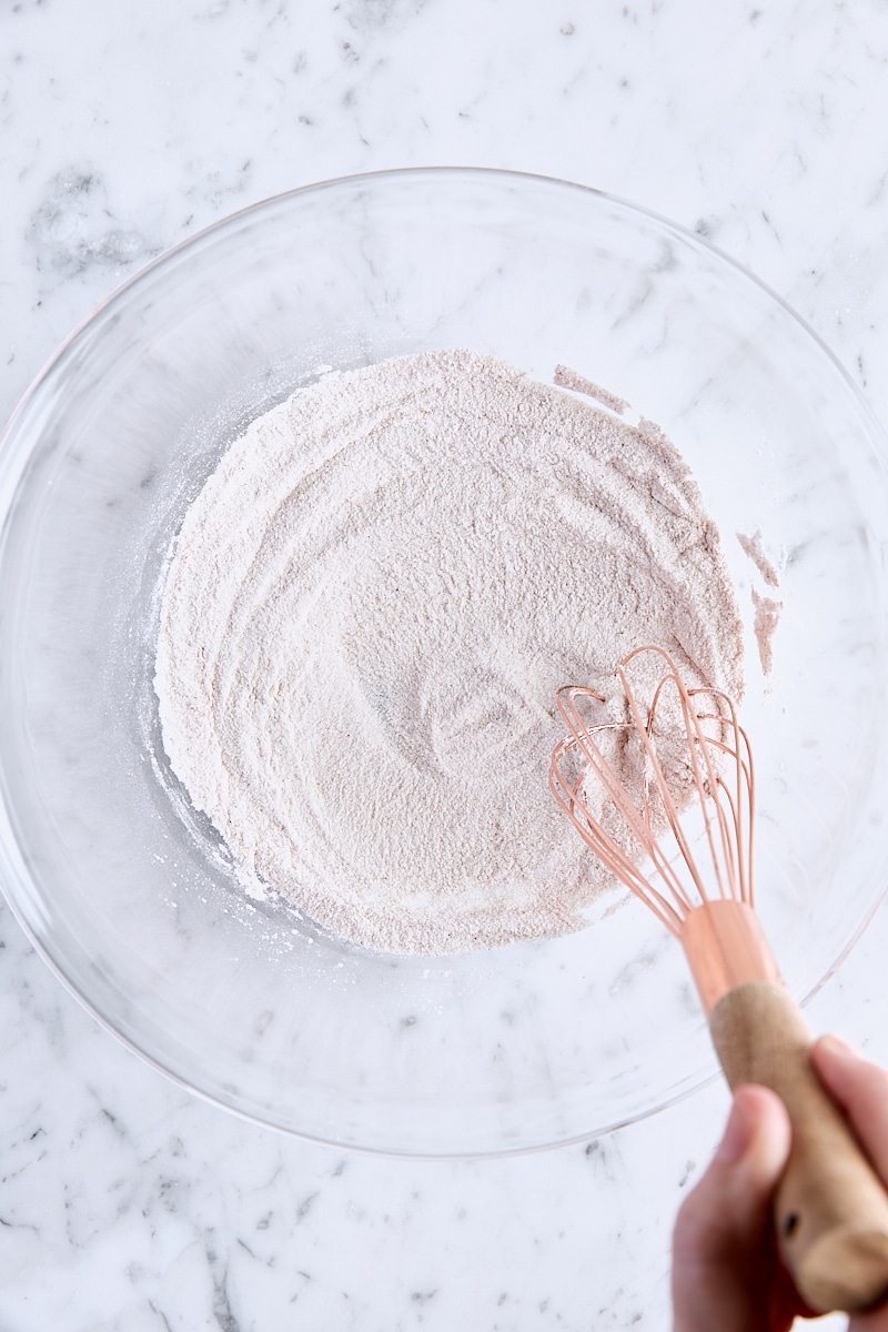 Filling ingredients whisked together in large glass bowl