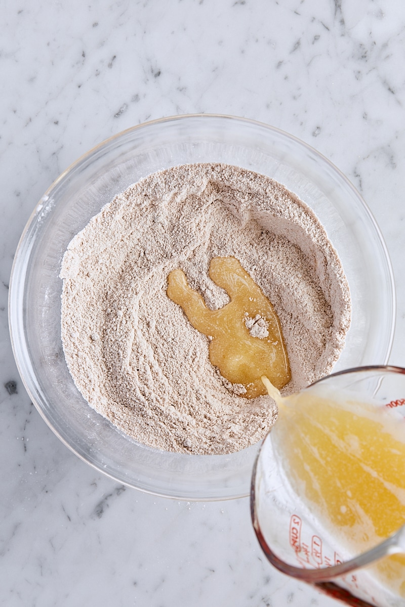 Melted butter added to crumb topping ingredients