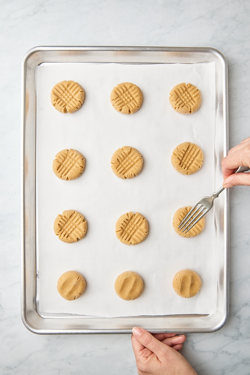 Dough balls pressed with tines of fork