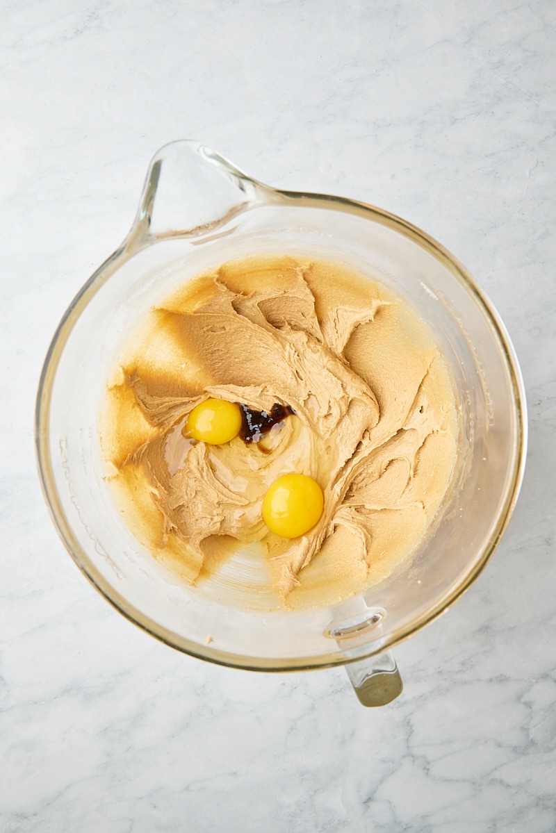 Egg, egg yolk, and vanilla added to dough