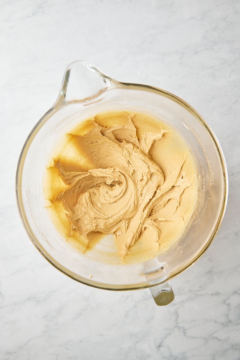 Peanut butter mixed into dough