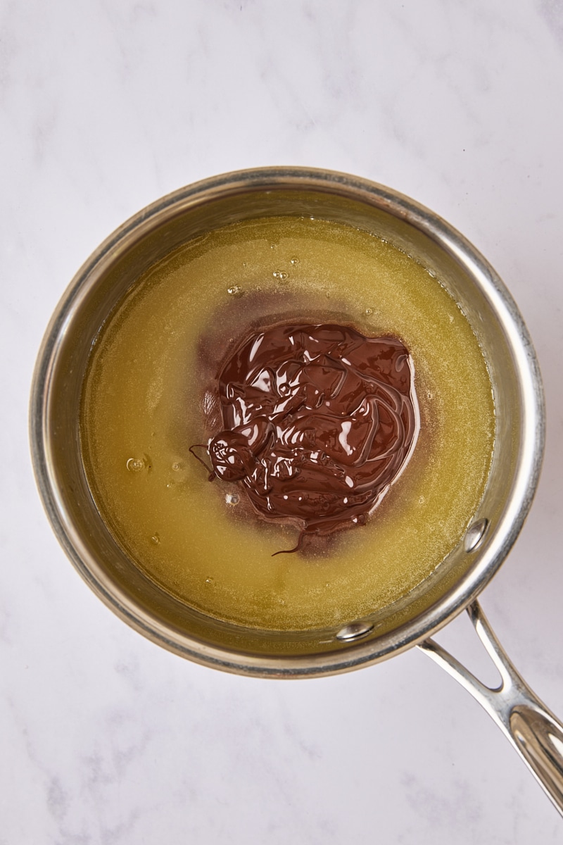 Melted chocolate added to mixture