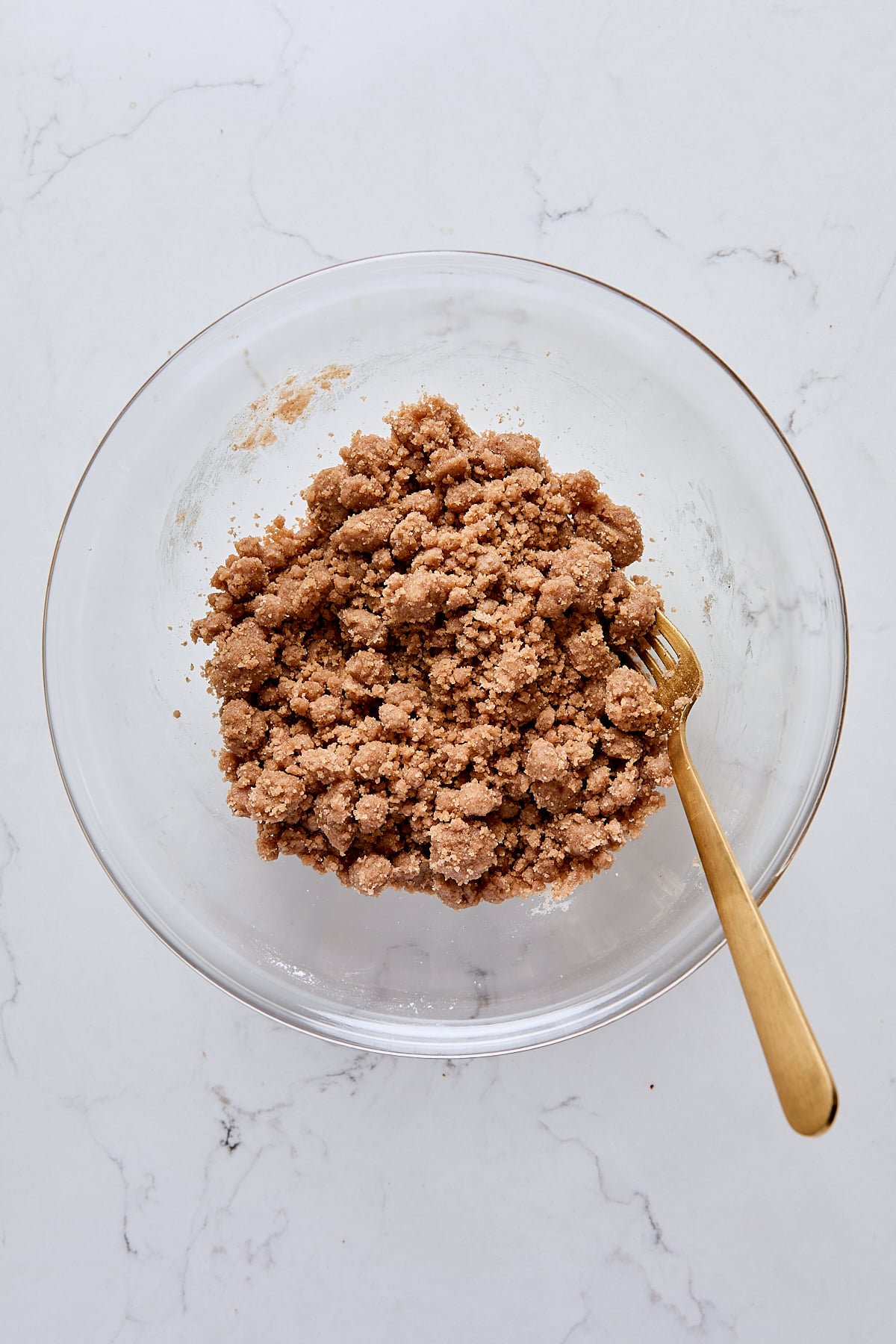 Mixed crumb topping in glass bowl